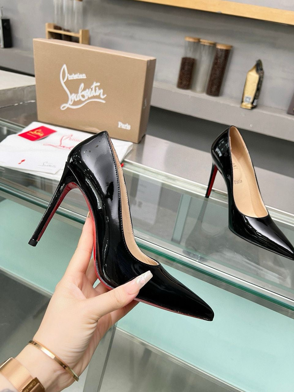 Glossy Black Red-Sole Stilettos