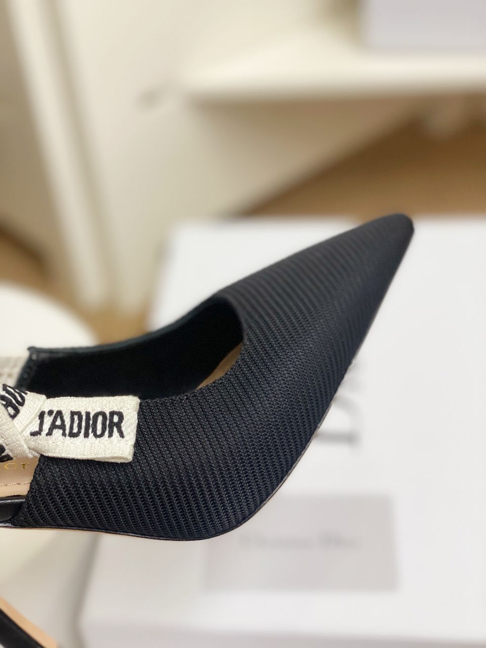 Patent Black Slingback Heels with White Strap