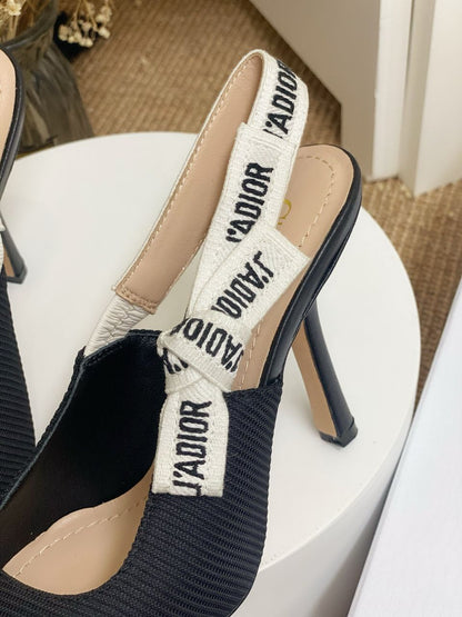 Patent Black Slingback Heels with White Strap