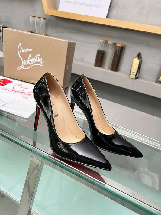 Glossy Black Red-Sole Stilettos