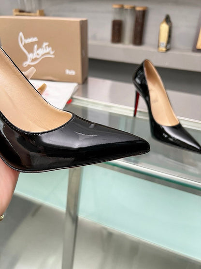 Glossy Black Red-Sole Stilettos